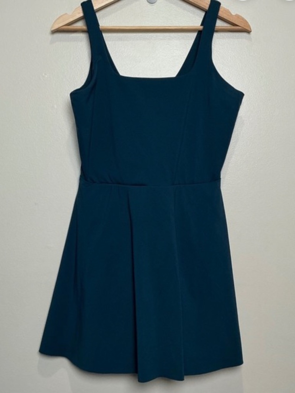 SPANX Get Moving Dark Teal Square Neck Green Fit-and-Flare Athletic Dress